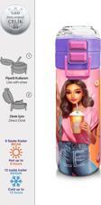 Coral High Kids Pembe Mercan Fashion Girl Desenli Pipetli ve Direkt İçim Çelik Termos 500 ml 31869