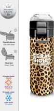 Coral High Kids Kahverengi Leopar Desenli Pipetli ve Direkt İçim Çelik Termos 500 ml 31881