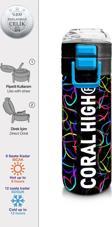 Coral High Kids Çok Renkli Kalp Desenli Pipetli ve Direkt İçim Çelik Termos 500 ml 31870