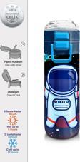 Coral High Kids Saks Mavi Astronot Desenli Pipetli ve Direkt İçim Çelik Termos 500 ml 31933