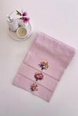 Sevim 3'Lü Çiçek Baskılı Bambu Havlu Takımı - Pembe El & Mutfak Havlusu Seti - Ekstra Yumuşak - 30X50 Cm