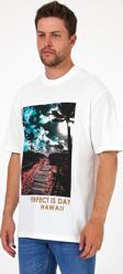 Erkek Bisiklet Yaka Hawaıı Baskılı T-shirt 7021