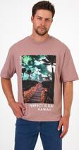 Erkek Bisiklet Yaka Hawaıı Baskılı T-shirt 7021