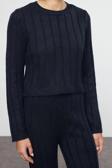 Tarz Kadın Modern Moda Normal Bel Boru Paça Bisiklet Yaka Crop Kazak-Pantolon Triko Alt-Üst Takım