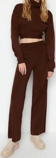 Moda Triko Düz Balıkçı Yaka Casual Günlük Crop Basic Balıkçı Yaka Triko Alt-Üst Takım