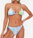 Moda Çiçekli Atma Kap Bralette Normal Bel Slip Mavi Üçgen Bağlamalı Regular Bikini Takımı