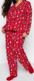 Tarz Rahat Büyük Beden Uzun Kollu Boru Paça Yılbaşı Temalı Örme Pijama Takımı