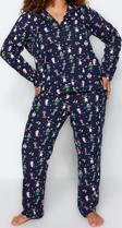 Tarz Rahat Büyük Beden Uzun Kollu Boru Paça Yılbaşı Temalı Örme Pijama Takımı
