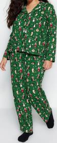 Tarz Rahat Büyük Beden Uzun Kollu Boru Paça Yılbaşı Temalı Örme Pijama Takımı