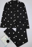 Tarz Rahat Uzun Kollu Boru Paça %100 Pamuklu Kalp Desenli Örme Pijama Takımı