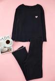 Tarz Rahat Büyük Beden Uzun Kollu Boru Paça Fitilli Baskılı Örme Pijama Takımı