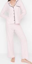 Tarz Rahat Uzun Kollu Geniş Paça %100 Pamuklu Çizgili Biyeli Örme Pijama Takımı
