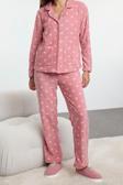 Tarz Rahat Uzun Kollu Boru Paça Gri Kış Temalı Cepli Polar Kışlık Örme Pijama Takımı