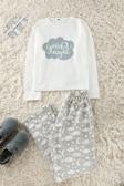 Tarz Rahat Uzun Kollu Boru Paça Pamuklu Leopar Desenli Kalpli İç Polarlı Uyku Bantlı Pijama Takımı