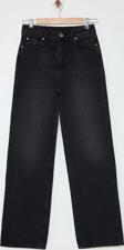 Stil Kadın Moda Denim Kot Pantolon Regular Geniş Paça Lacivert Yüksek Bel Straight Jeans