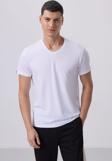 Beyaz Basic Kısa Kol Standart Kalıp V Yaka Erkek T-Shirt - 87912