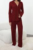 Tarz Rahat Uzun Kollu Geniş Paça %100 Pamuklu Galaksi Desenli Örme Pijama Takımı