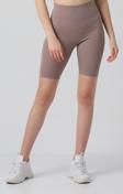 Ozy Fashion Fitilli Kadın Yüksek Bel Dikişsiz Biker Spor Şort Tayt Vizon S