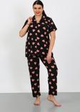 Büyük Beden  Kısa Kollu Milan Gömlek Pijama Takımı- Genç Anne Serisi