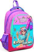 Coral High Kids Pembe Turkuaz K-Pop Desenli Üç Bölmeli Okul Sırt Çantası 14427