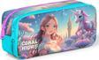 Coral High Kids Turkuaz Pembe Anime Kız Desenli İki Bölmeli Kalem Çantası 12094