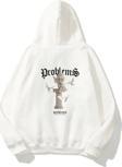 The Champ Clothing Kapüşonlu Içi Polar Problems Yazılı Heykel Baskılı Beyaz Unisex Hoodie Sweatshirt