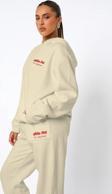 The Champ Clothing White Fox Krem Kadın Era 8 Lounge Essentials Yazılı Kapüşonlu Oversize Hoodie