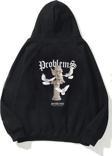 The Champ Clothing Kapüşonlu Içi Polar Problems Yazılı Heykel Baskılı Siyah Unisex Hoodie Sweatshirt