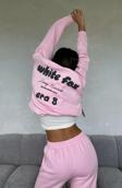 The Champ Clothing White Fox Pembe Kadın Era 8 Lounge Essentials Yazılı Kapüşonlu Oversize Hoodie