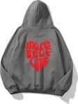 The Champ Clothing Kapüşonlu Içi Polar More Self Love Baskılı Füme Unisex Hoodie Sweatshirt