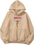 The Champ Clothing Kapüşonlu Içi Polar Nirvana Angel Baskılı Bej Unisex Hoodie Sweatshirt