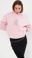 The Champ Clothing Kapüşonlu Içi Polar Çiçekli Teddy Bear Baskılı Pembe Unisex Hoodie Sweatshirt