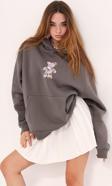 The Champ Clothing Kapüşonlu Içi Polar Çiçekli Teddy Bear Baskılı Füme Unisex Hoodie Sweatshirt