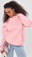 The Champ Clothing Faith Yazılı Taş Baskılı Kapüşonlu İçi Polar Oversize Pembe Sweatshirt