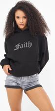 The Champ Clothing Faith Yazılı Taş Baskılı Kapüşonlu İçi Polar Oversize Siyah Sweatshirt
