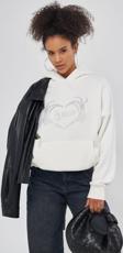 The Champ Clothing Amor Yazılı Taş Baskılı Kapüşonlu İçi Polar Oversize Beyaz Sweatshirt
