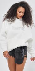 The Champ Clothing Heaven Yazılı Taş Baskılı Kapüşonlu İçi Polar Oversize Beyaz Sweatshirt