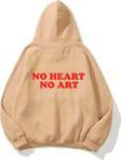 The Champ Clothing Kapüşonlu Içi Polar No Heart No Art Baskılı Bej Unisex Hoodie Sweatshirt