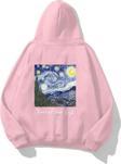 The Champ Clothing Kapüşonlu Içi Polar Vincent Van Gogh Baskılı Pembe Unisex Hoodie Sweatshirt