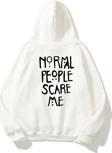 The Champ Clothing Kapüşonlu Içi Polar Normal People Scare Me Baskılı Beyaz Unisex Hoodie Sweatshirt
