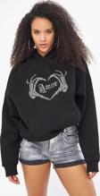 The Champ Clothing Amor Yazılı Taş Baskılı Kapüşonlu İçi Polar Oversize Siyah Sweatshirt