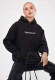The Champ Clothing Kapüşonlu Içi Polar Sagittarius Yazılı Taş Baskılı Siyah Oversize Hoodie Sweatshirt