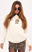 The Champ Clothing Bisiklet Yaka Içi Polar Teddy Bear Leopar Baskılı Beyaz Unisex Sweatshirt
