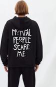 The Champ Clothing Kapüşonlu Içi Polar Normal People Scare Me Baskılı Siyah Unisex Hoodie Sweatshirt