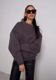 The Champ Clothing Bisiklet Yaka İçi Polar Füme Unisex Oversize Sweatshirt