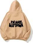 The Champ Clothing Kapüşonlu Içi Polar I'M Not Not Down Baskılı Bej Unisex Hoodie Sweatshirt