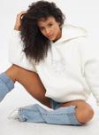 The Champ Clothing Fiyonk Desen Taş Baskılı Kapüşonlu İçi Polar Oversize Beyaz Sweatshirt