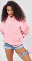 The Champ Clothing Fiyonk Desen Taş Baskılı Kapüşonlu İçi Polar Oversize Pembe Sweatshirt