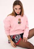 The Champ Clothing Pembe Bisiklet Yaka Puantiyeli Ayıcık Baskılı Oversize Unisex Sweatshirt