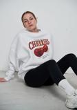 The Champ Clothing Bisiklet Yaka İçi Polar Cherries Baskılı Beyaz Oversize Sweatshirt